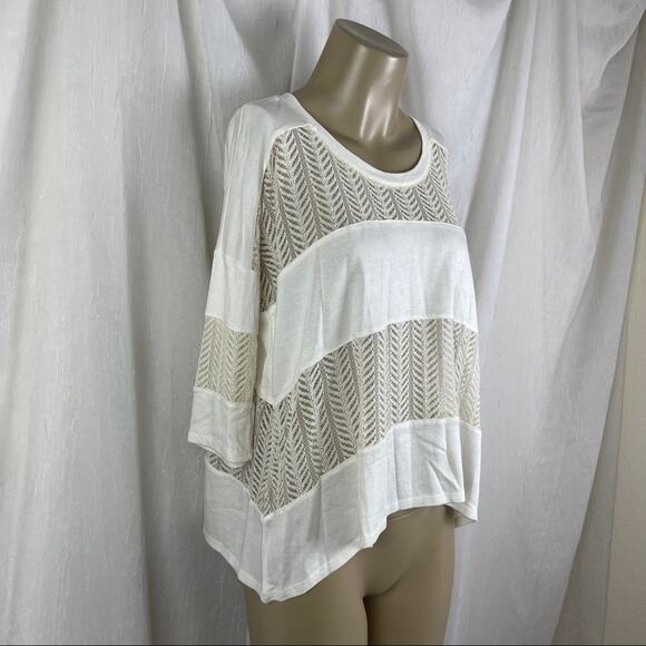 🫶🏼 NWT Cream Lace Panel Shirt Sheer Flowy Slouchy 3/4 Sleeves Forever 21 XS - Picture 3 of 16